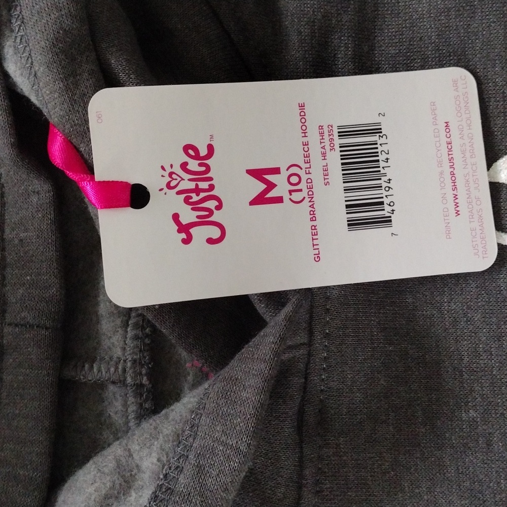 Justice Graphic Hoodie Glitter Branded Fleece. M(10) - Picture 11 of 15